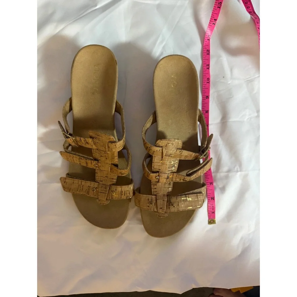 Vionic Radia Wedge Sandals  Gold Fleck Strappy Orthotic Tan Brown Womens 10